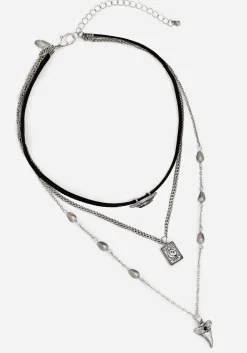 Shark Tooth Black Pearl Layered Necklace