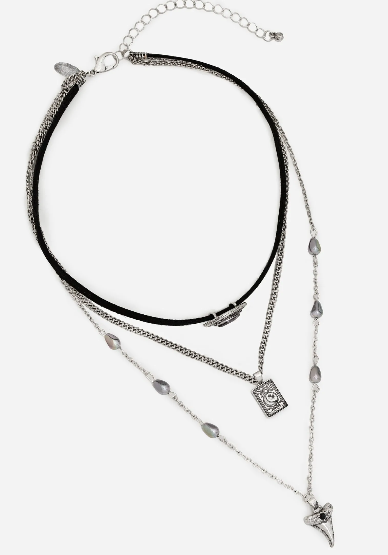 Shark Tooth Black Pearl Layered Necklace