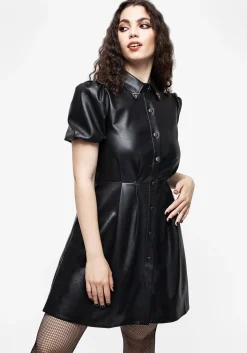 Sharon PU Mini Shirt Dress With Charm