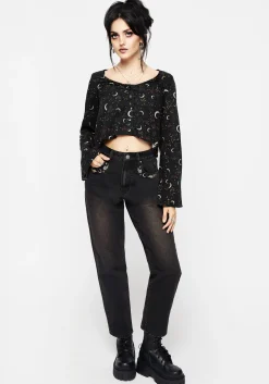 Sickle Moon Flute Sleeve Button Up Top