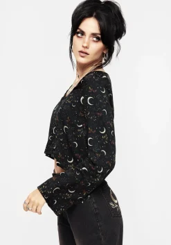Sickle Moon Flute Sleeve Button Up Top