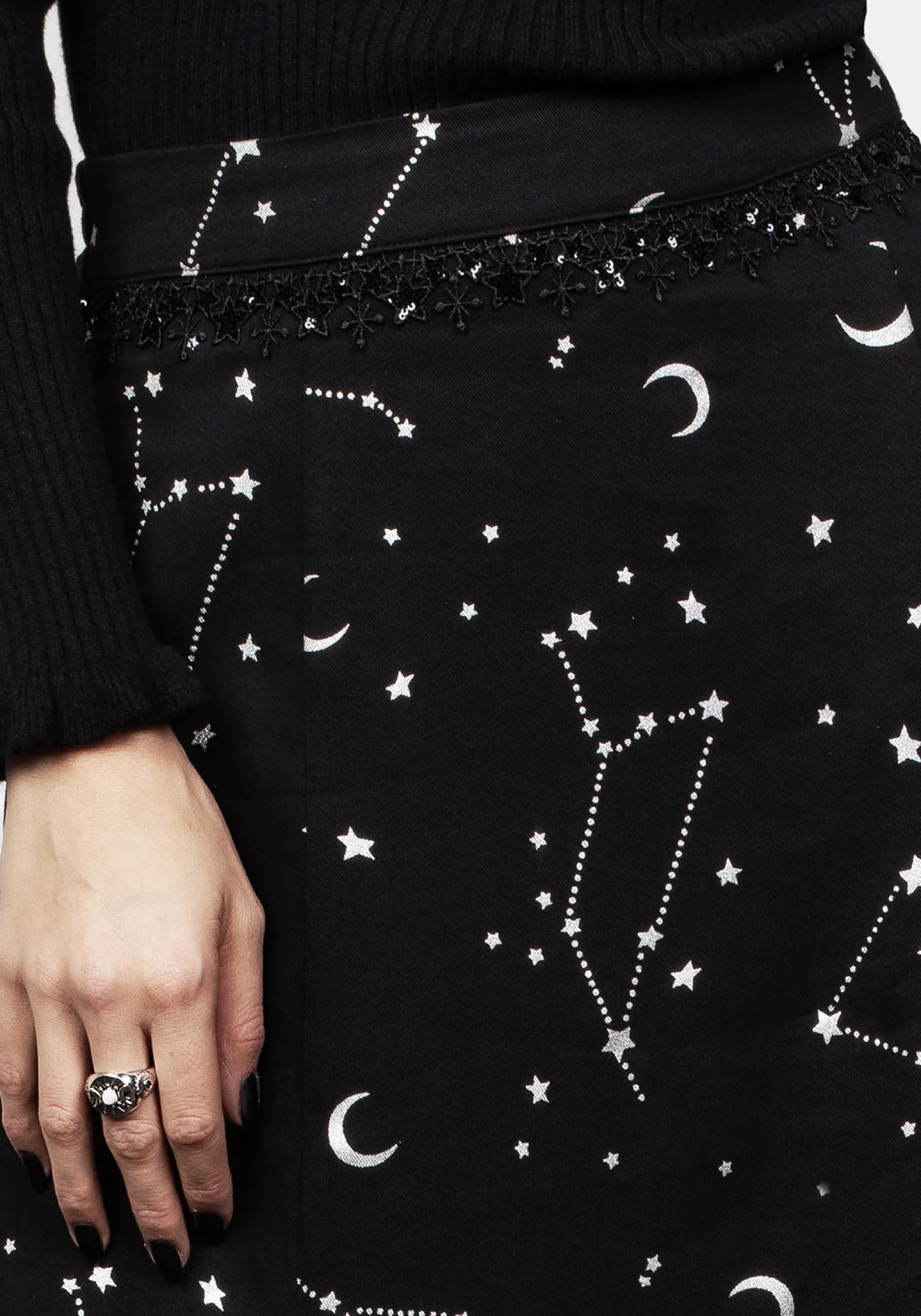 Silver Celestial Print Double Split Skirt