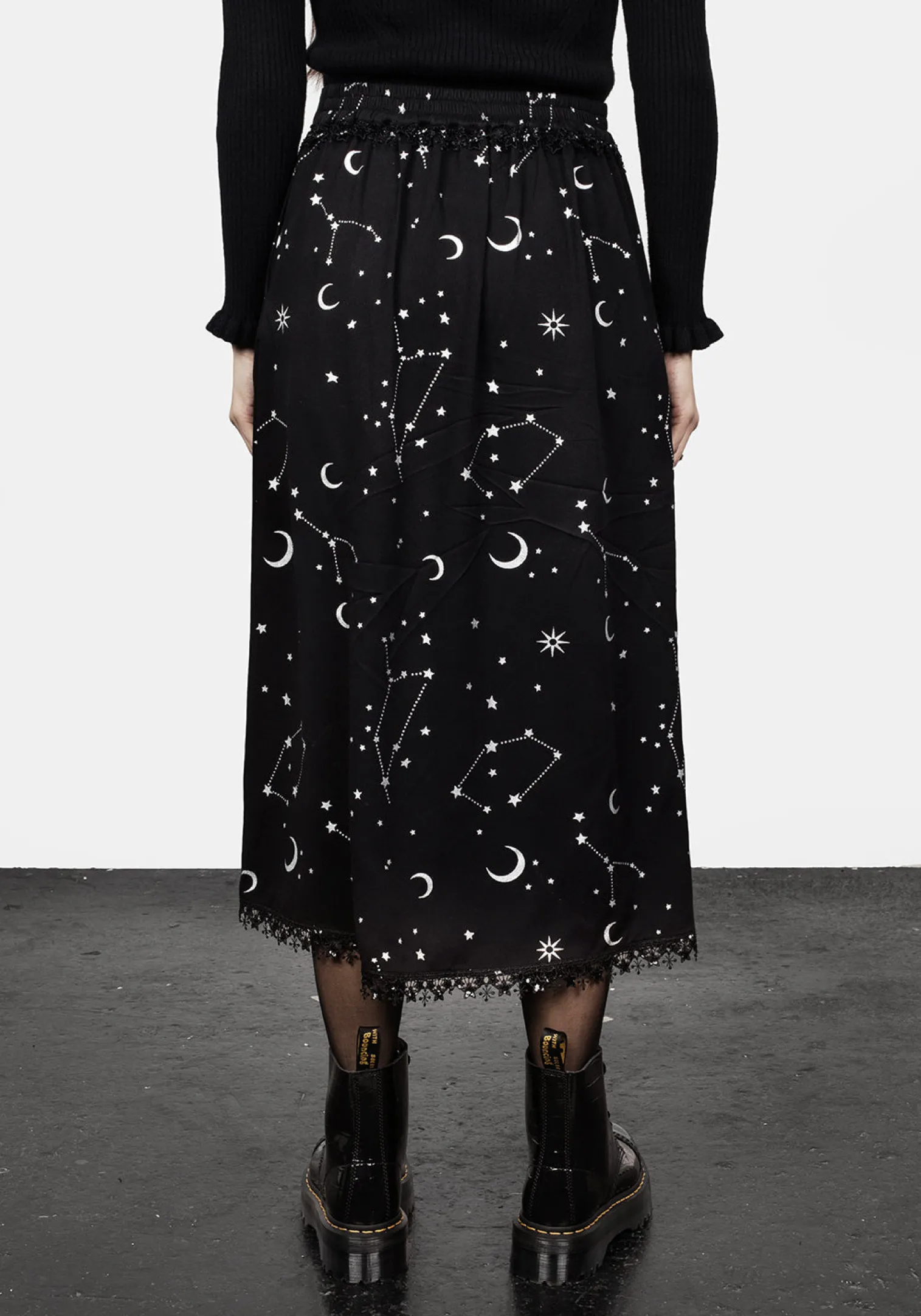 Silver Celestial Print Double Split Skirt