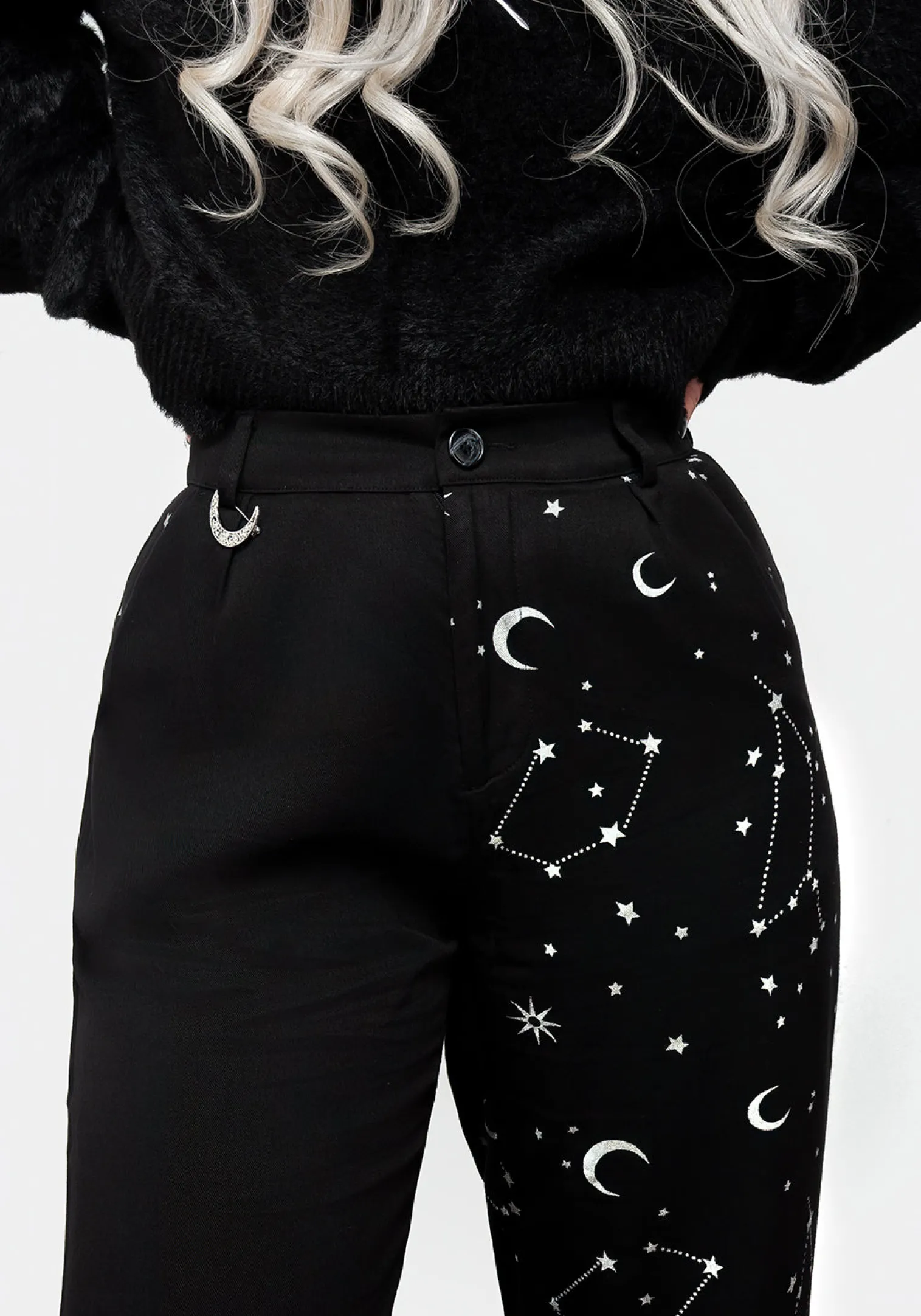 Silver Celestial Print Spliced Tapered Trousers