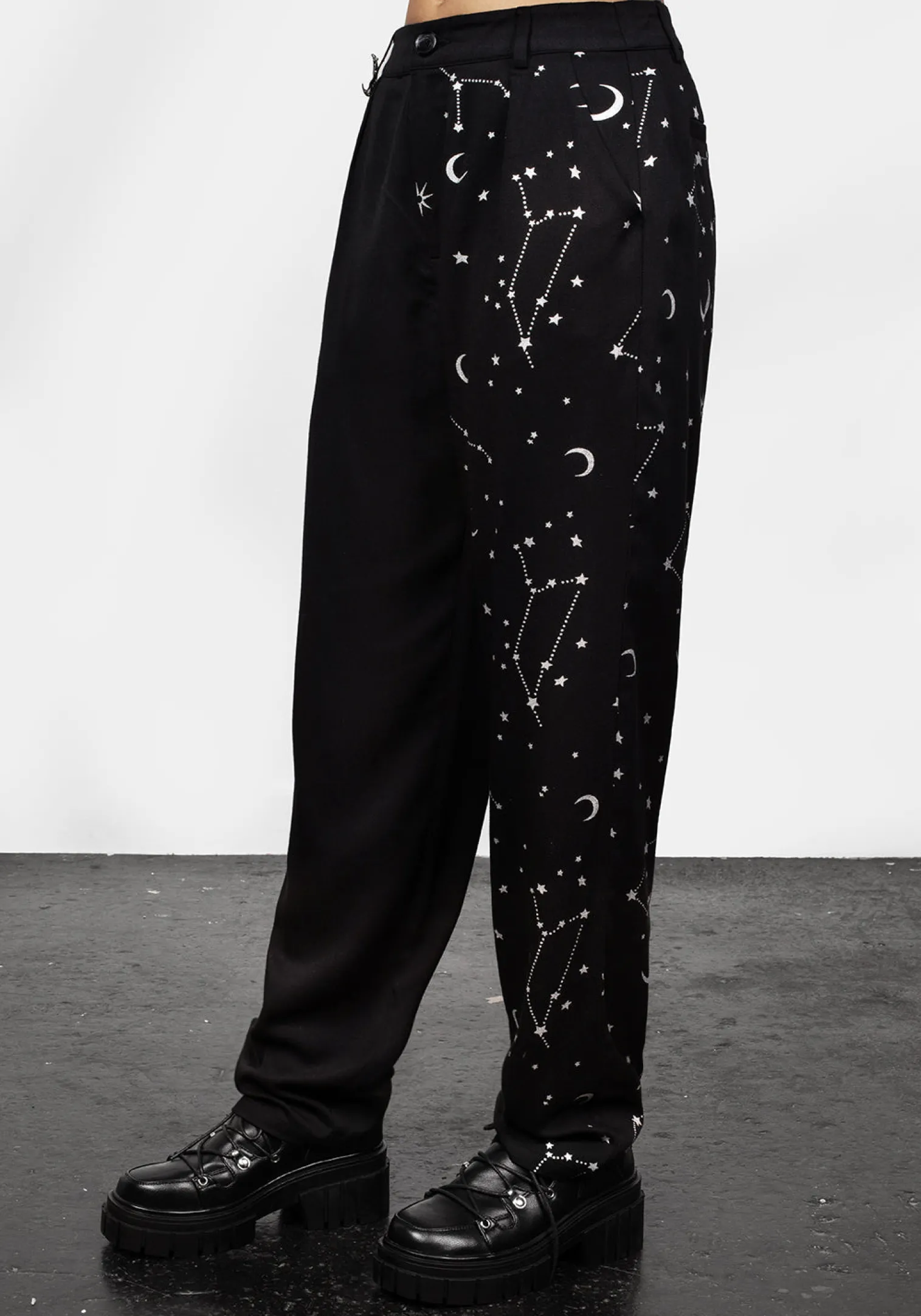Silver Celestial Print Spliced Tapered Trousers