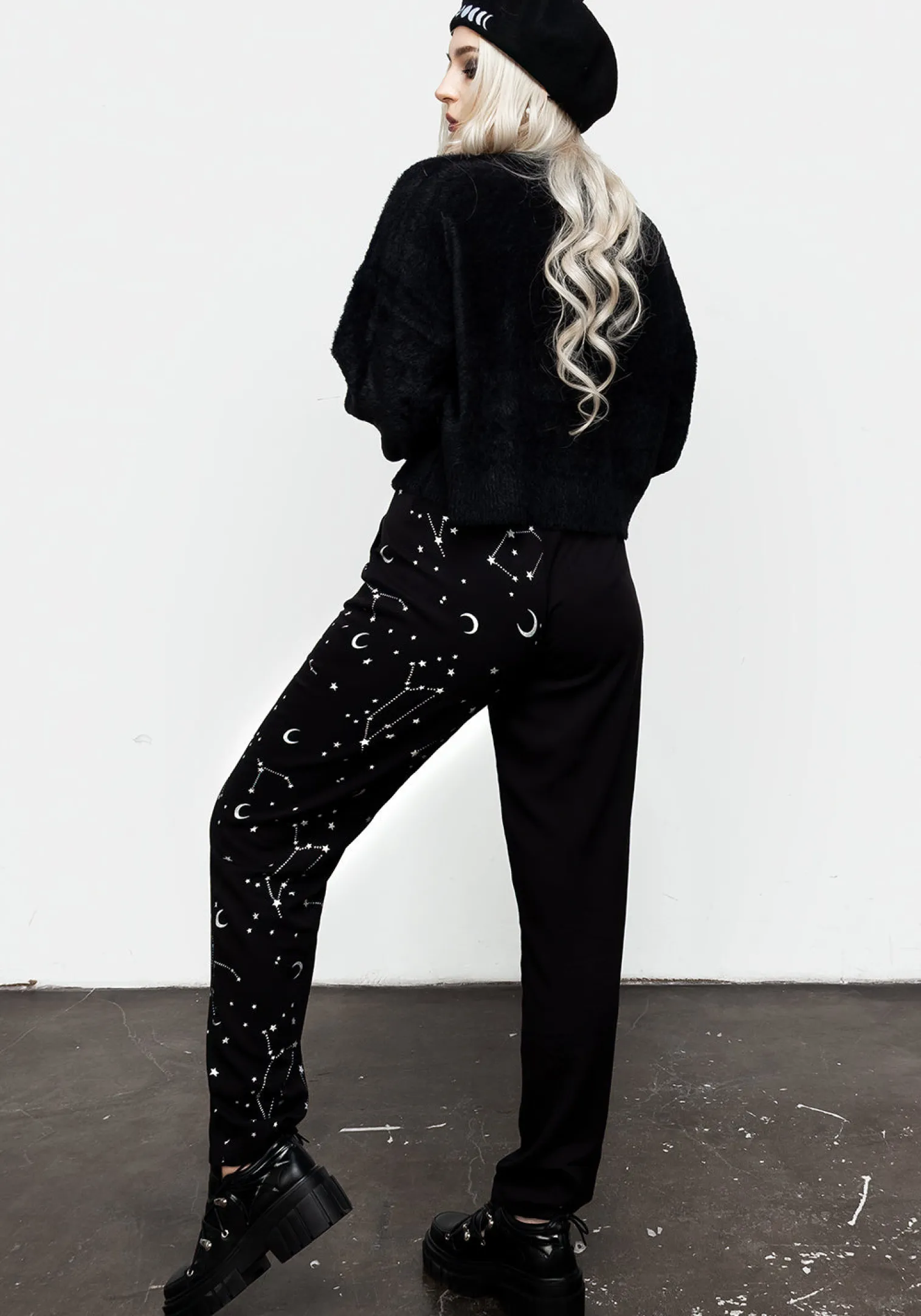 Silver Celestial Print Spliced Tapered Trousers