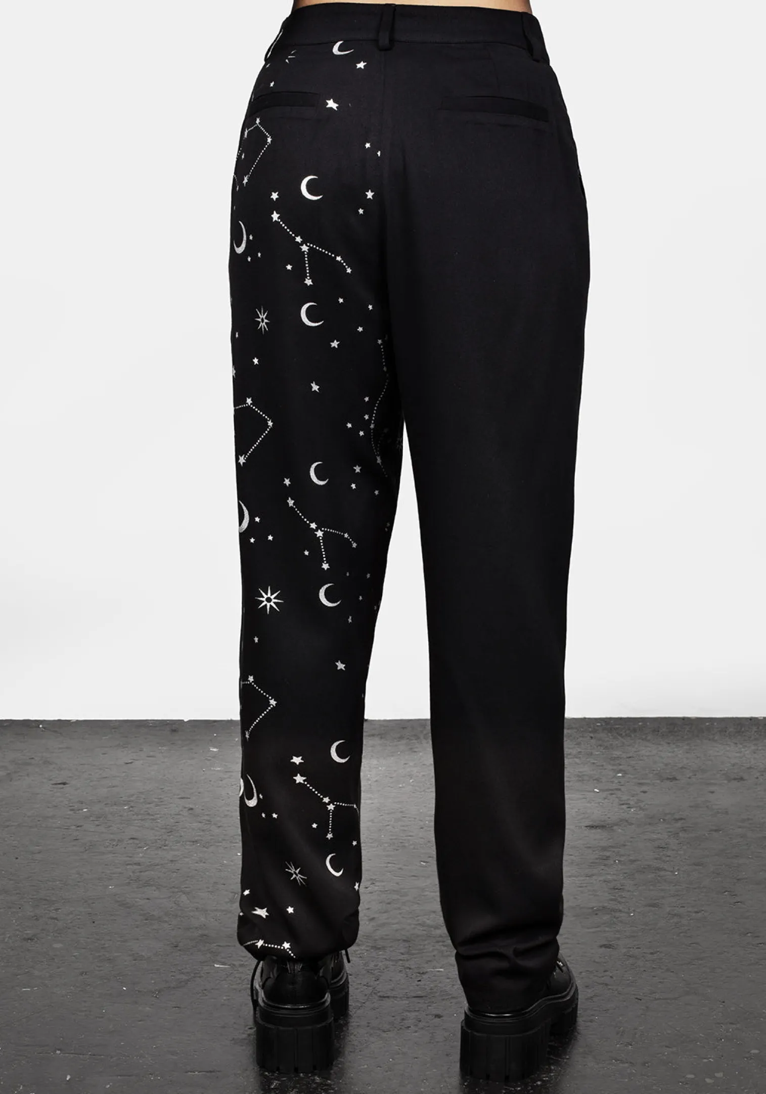 Silver Celestial Print Spliced Tapered Trousers