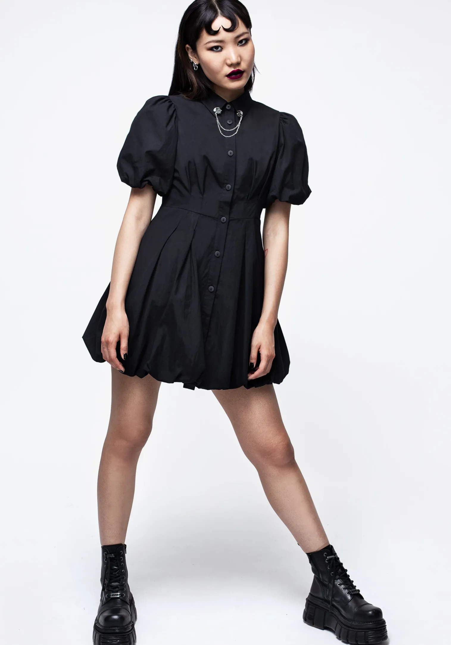 Skeleton Collar Bubble Hem Mini Dress