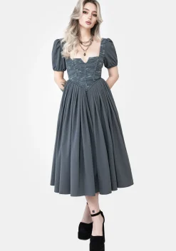 Slain Puff Sleeve Corset Midi Dress