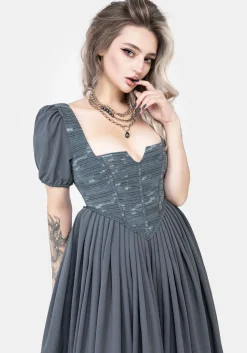 Slain Puff Sleeve Corset Midi Dress