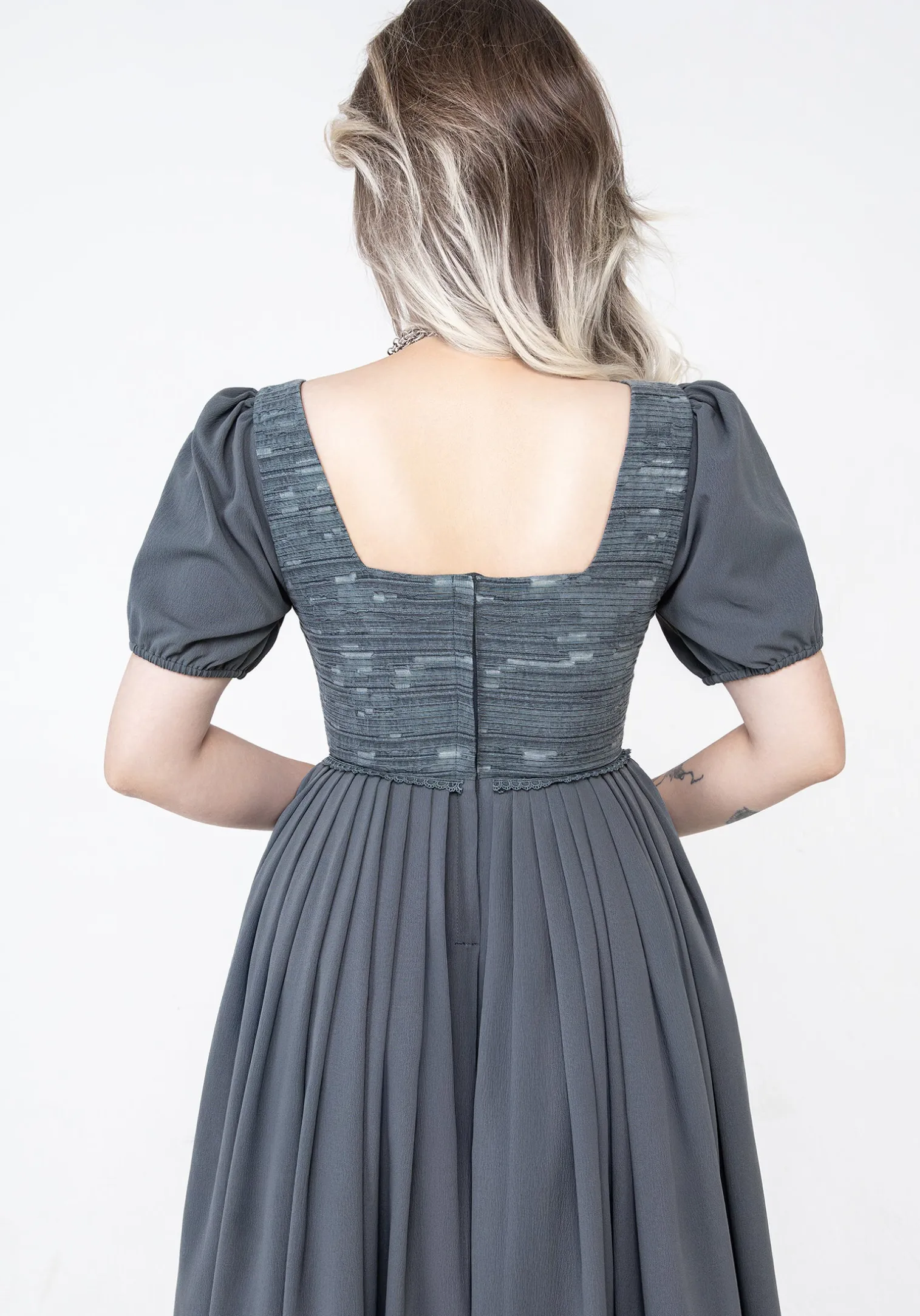 Slain Puff Sleeve Corset Midi Dress