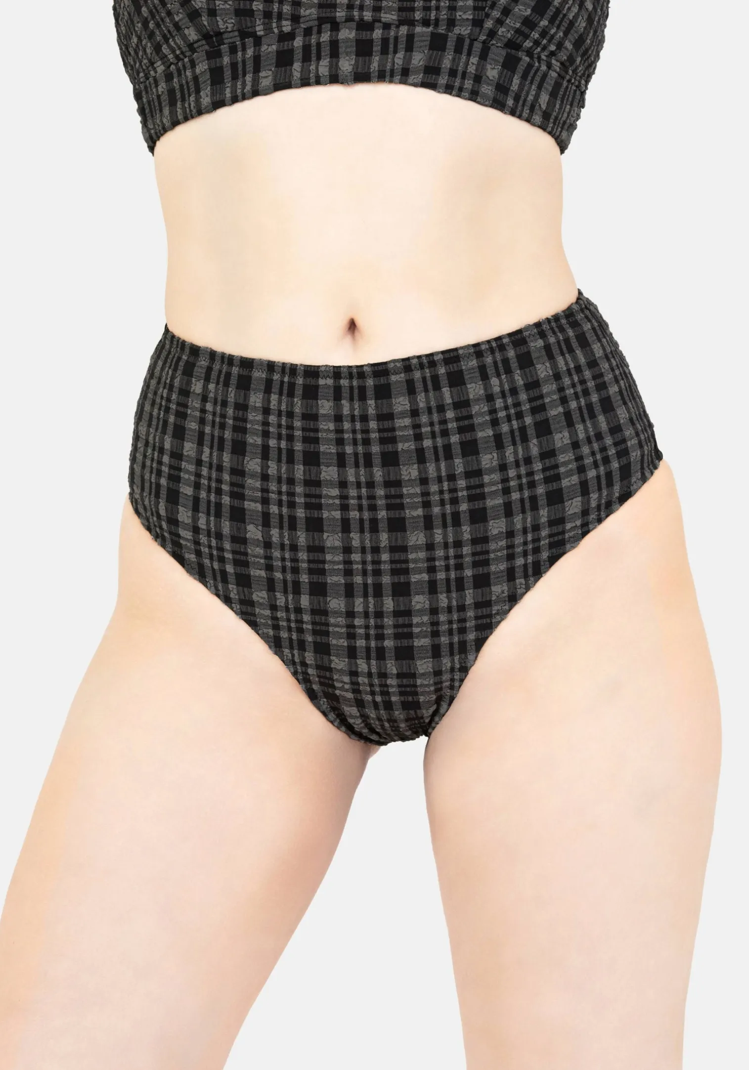 Slate Textured Check High Waist Swim Bottoms