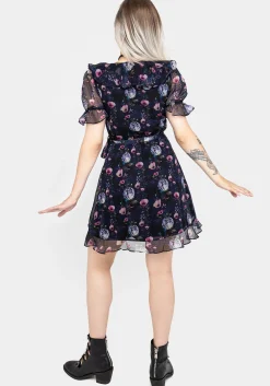 Socordia Floral Moon Chiffon Frill Wrap Mini Dress