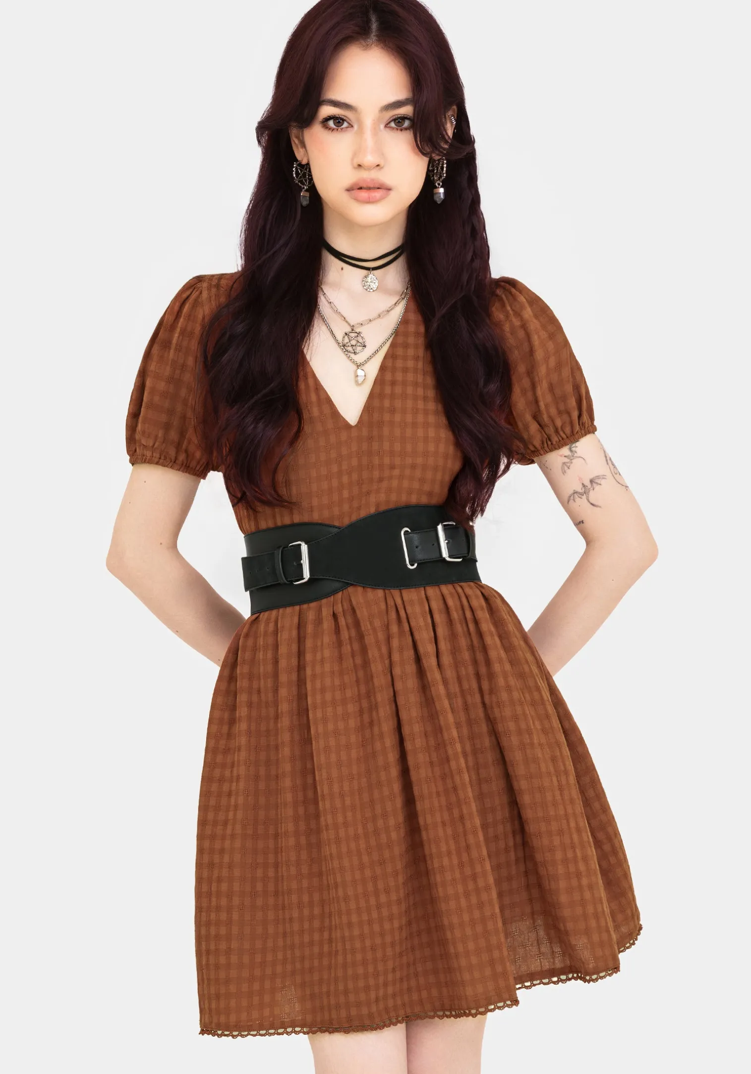 Soleil Cotton-Blend Check Mini Dress