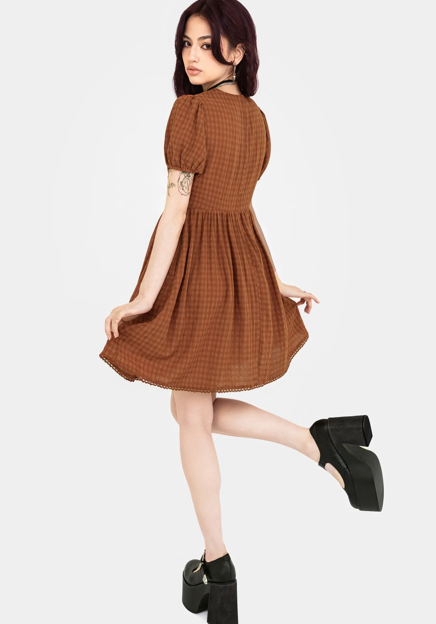 Soleil Cotton-Blend Check Mini Dress
