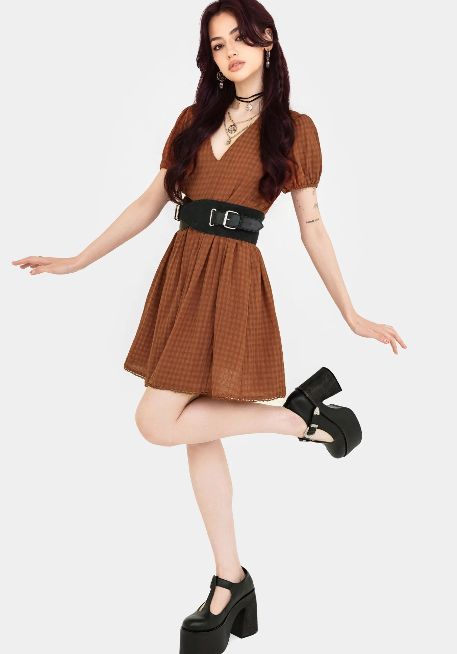 Soleil Cotton-Blend Check Mini Dress