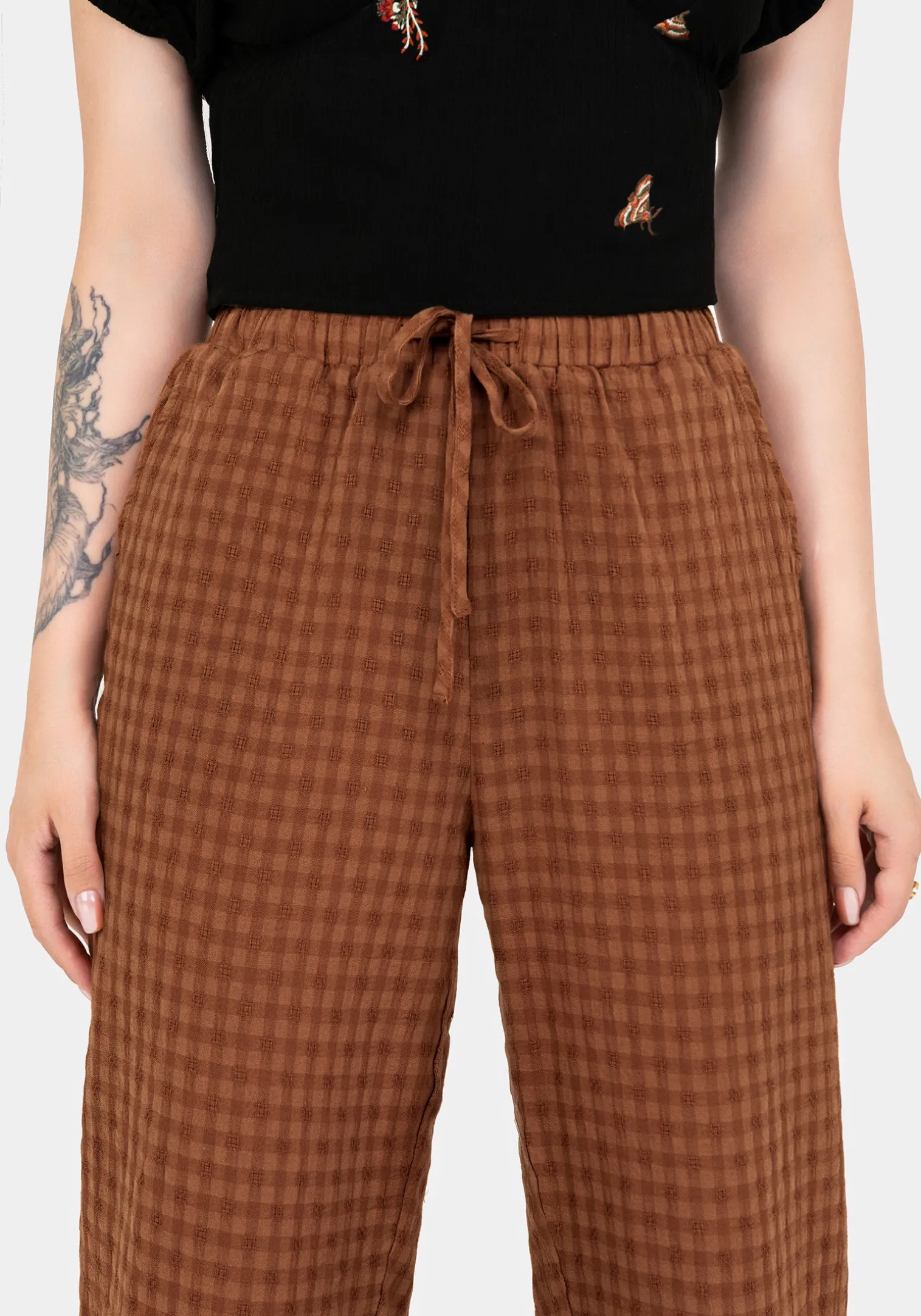 Soleil Cotton-Blend Check Tapered Trouser