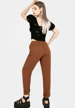 Soleil Cotton-Blend Check Tapered Trouser