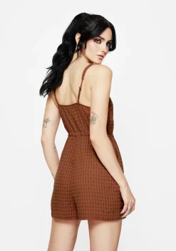 Soleil Cotton-Blend Check Cami Playsuit