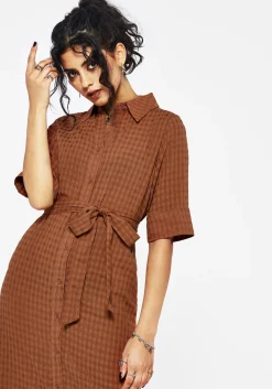 Soleil Cotton-Blend Check Midi Shirt Dress