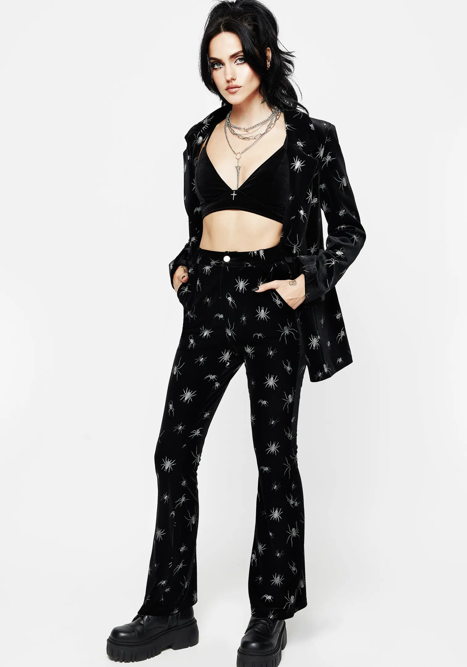 Spiro Foil Print Velour Flared Trousers