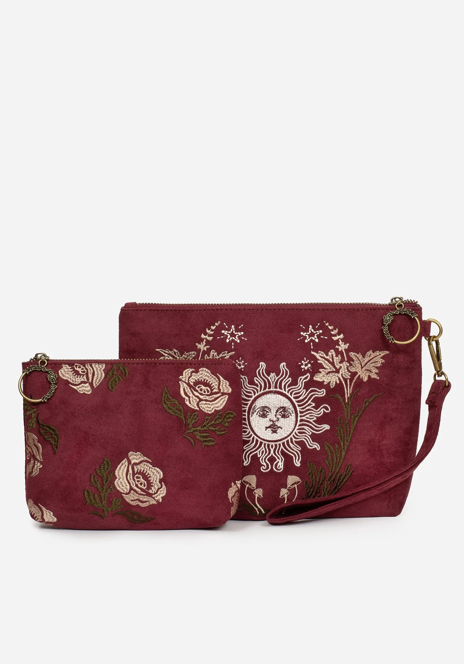 Splendour Floral Sun Embroidered Velour Zip Pouch Set
