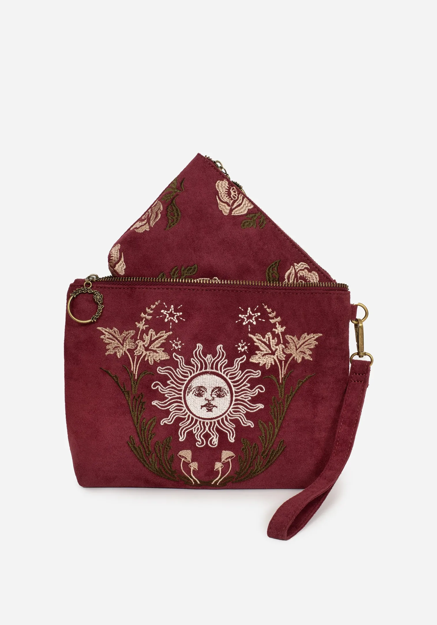 Splendour Floral Sun Embroidered Velour Zip Pouch Set