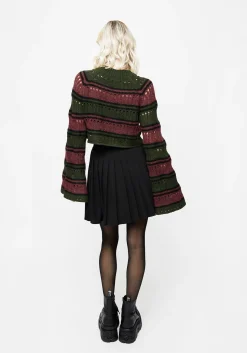 Splinter Stripe Knit Flare Sleeve Crop Sweater