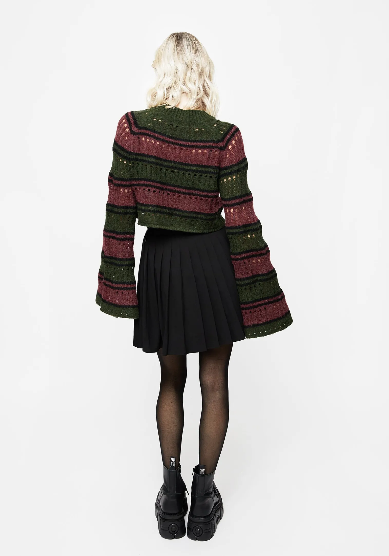 Splinter Stripe Knit Flare Sleeve Crop Sweater