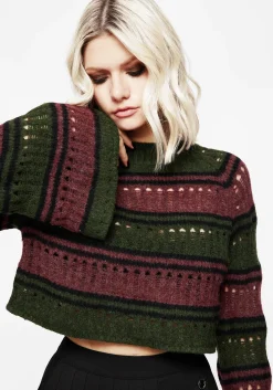 Splinter Stripe Knit Flare Sleeve Crop Sweater