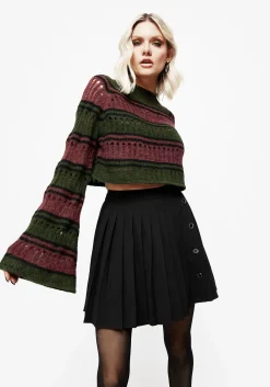 Splinter Stripe Knit Flare Sleeve Crop Sweater