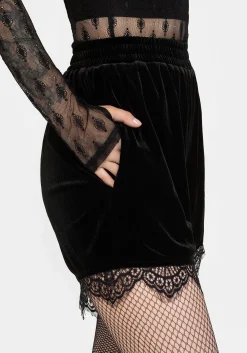 Spydre Lace Hem Velour Shorts