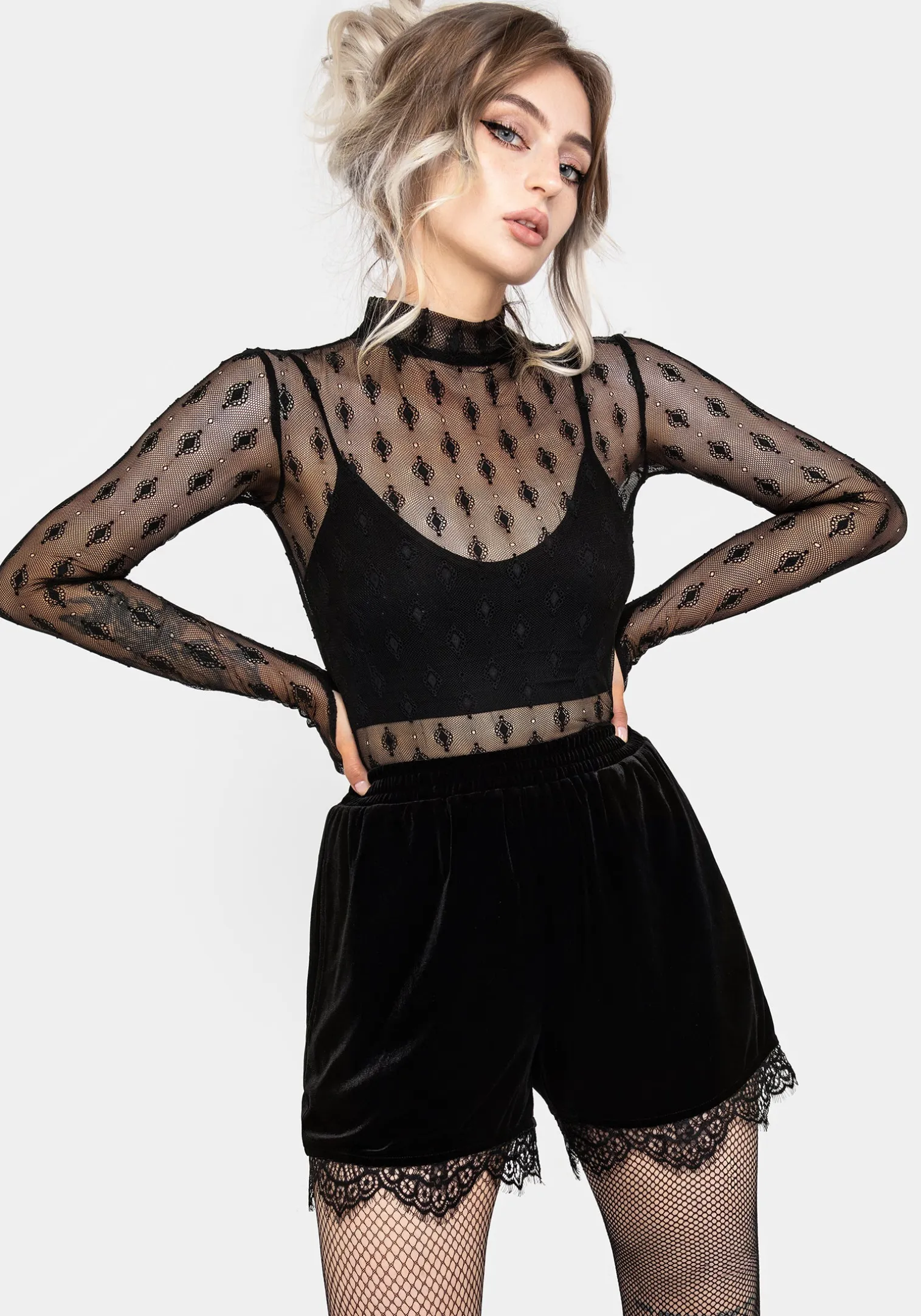 Spydre Lace Hem Velour Shorts