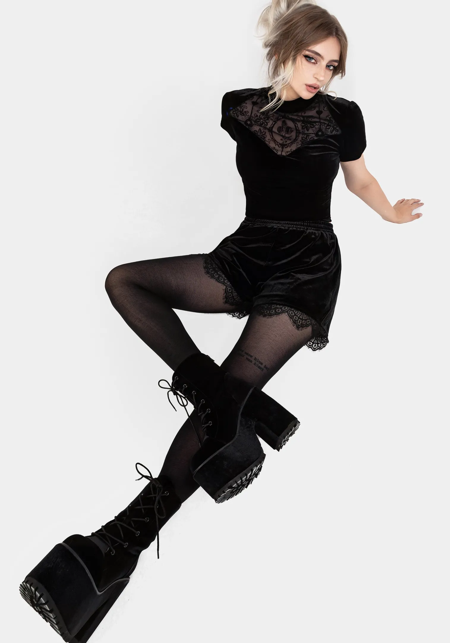 Spydre Lace Hem Velour Shorts