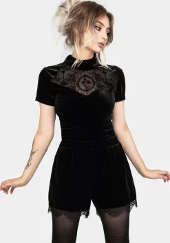 Spydre Lace Hem Velour Shorts