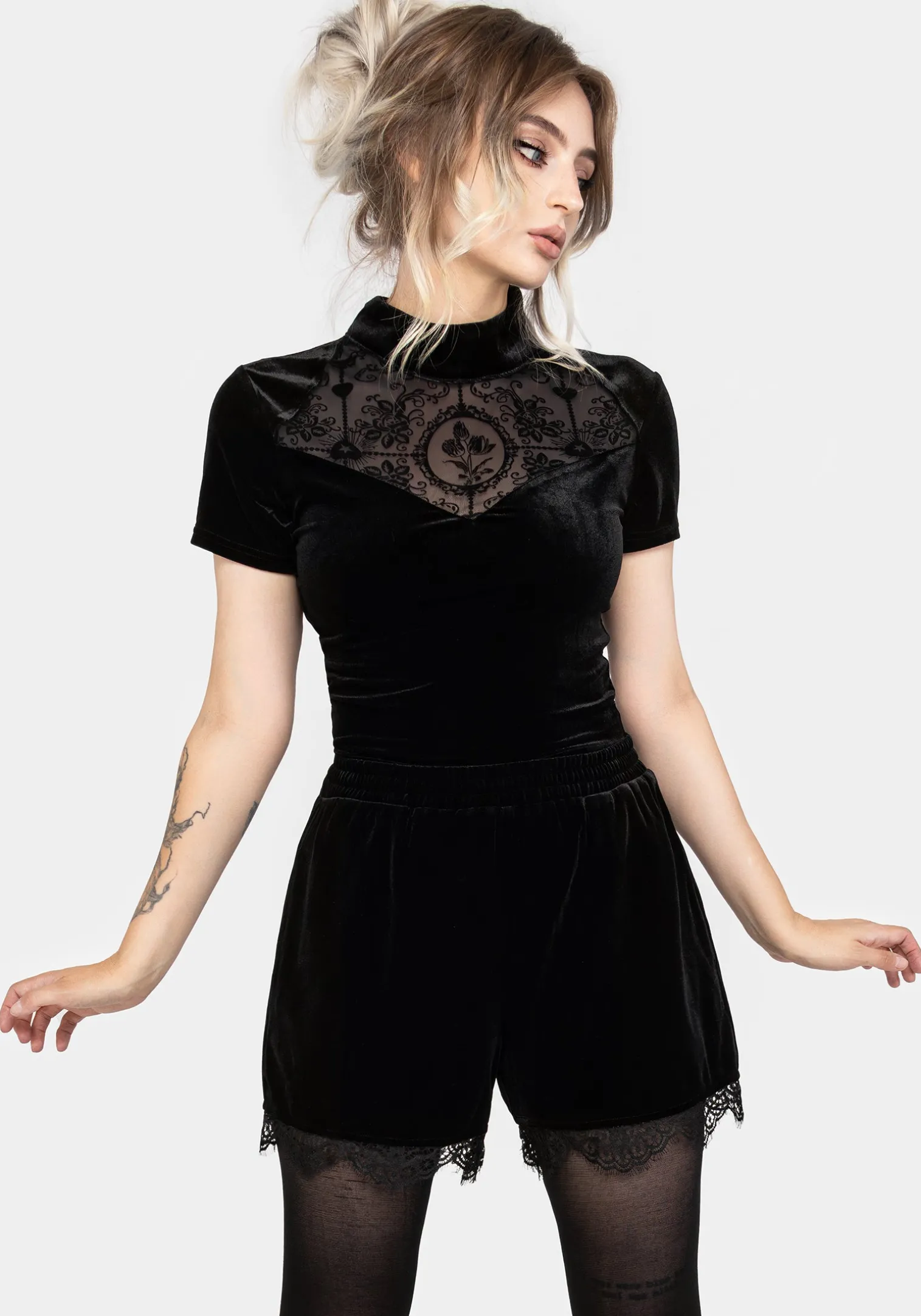 Spydre Lace Hem Velour Shorts