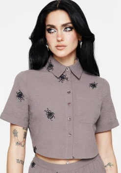 Stag Beetle Embroidered Button Up Shirt