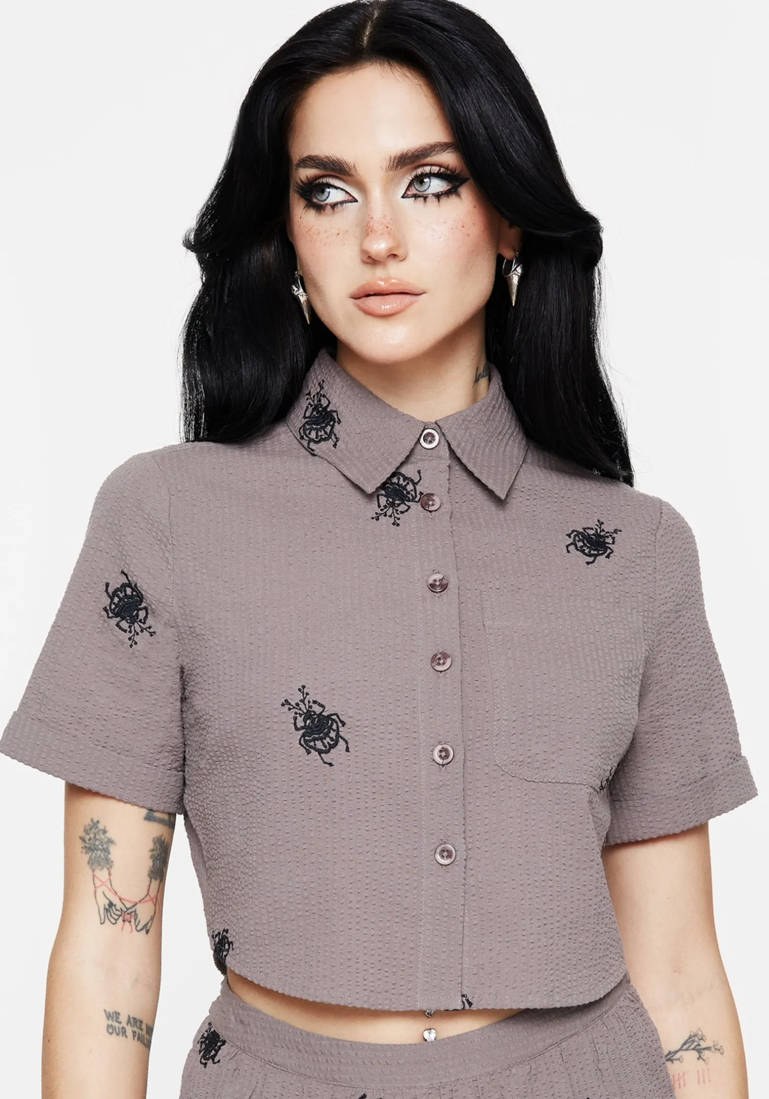 Stag Beetle Embroidered Button Up Shirt