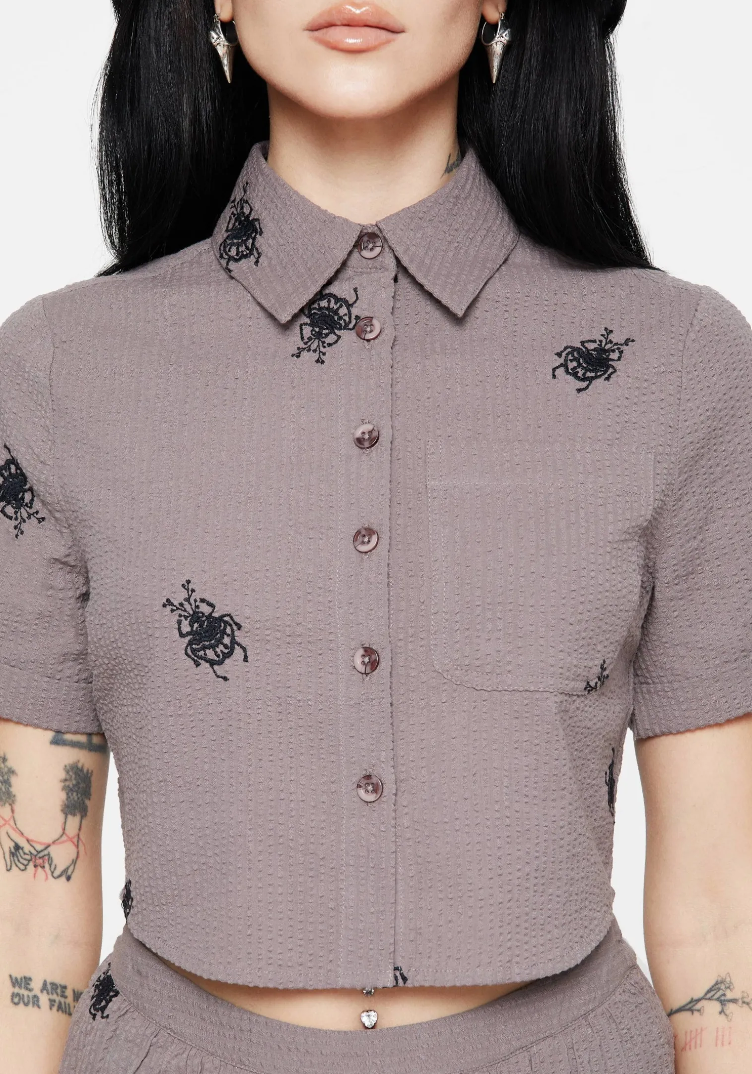 Stag Beetle Embroidered Button Up Shirt