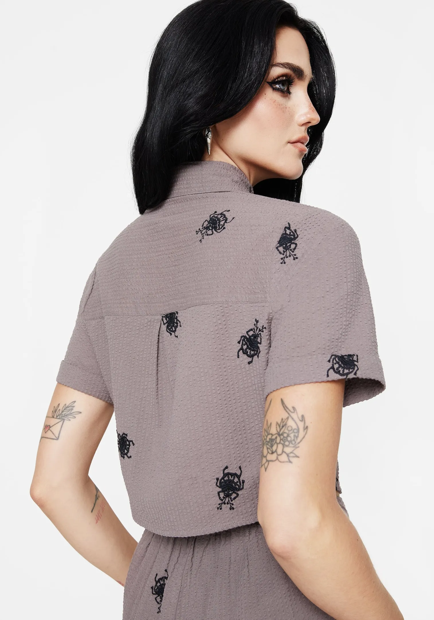Stag Beetle Embroidered Button Up Shirt