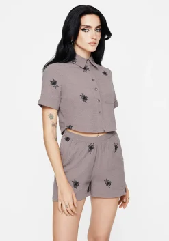Stag Beetle Embroidered Shorts