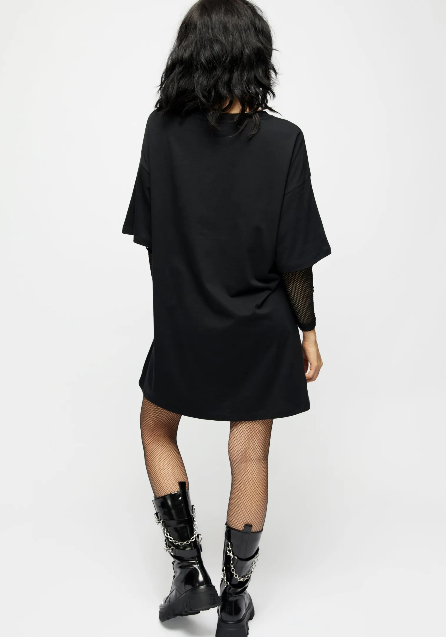 Stigmata Layered Fishnet Sleeve Tee Dress