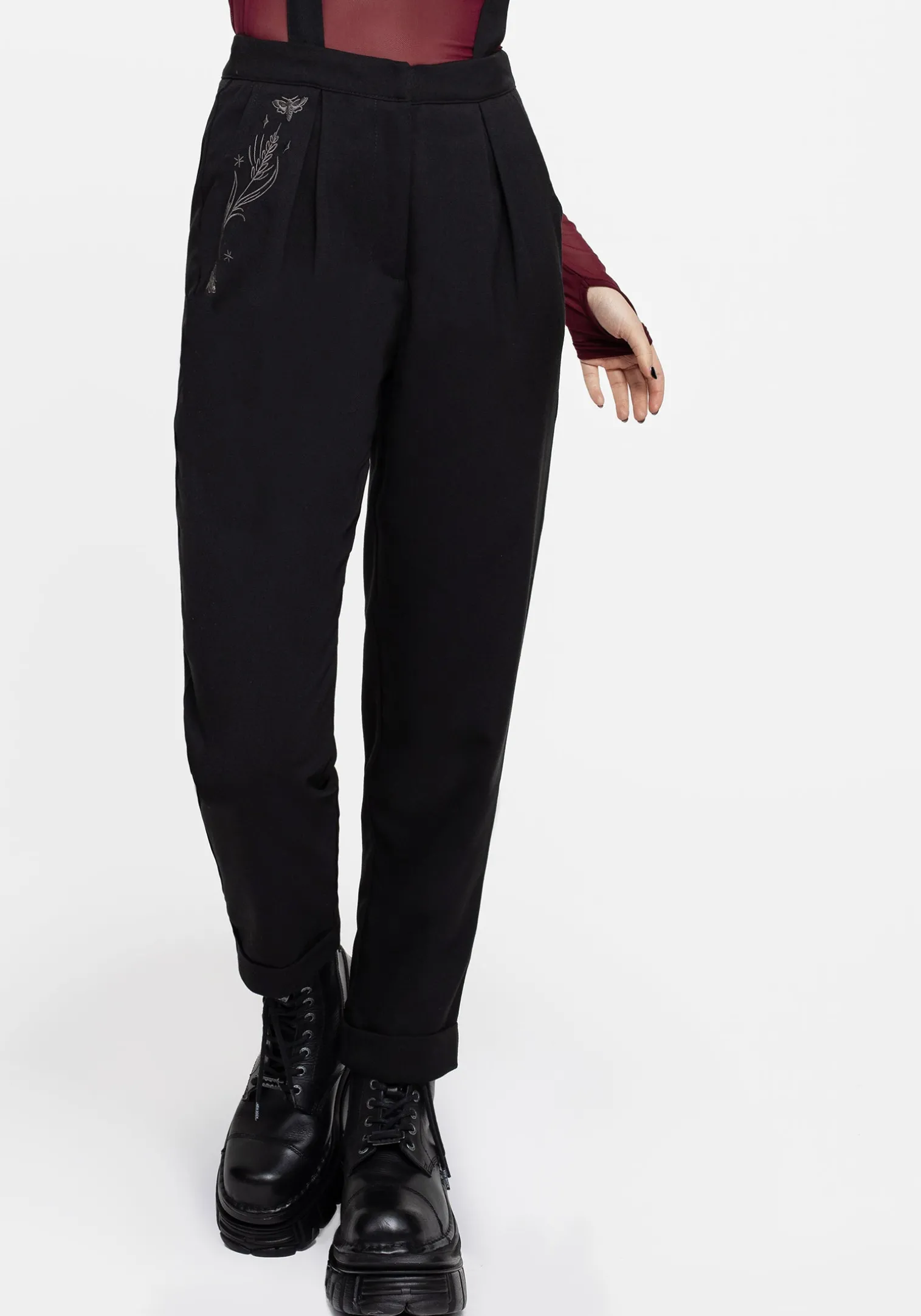 Styx Moth Embroidered Tapered Trousers