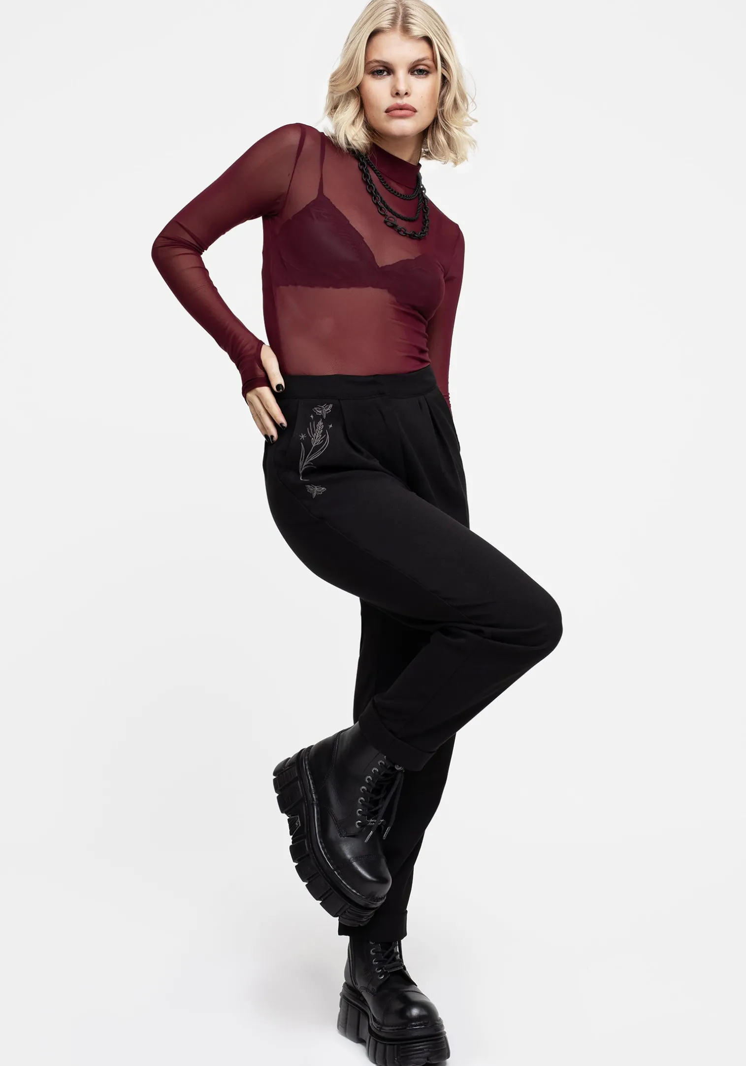 Styx Moth Embroidered Tapered Trousers