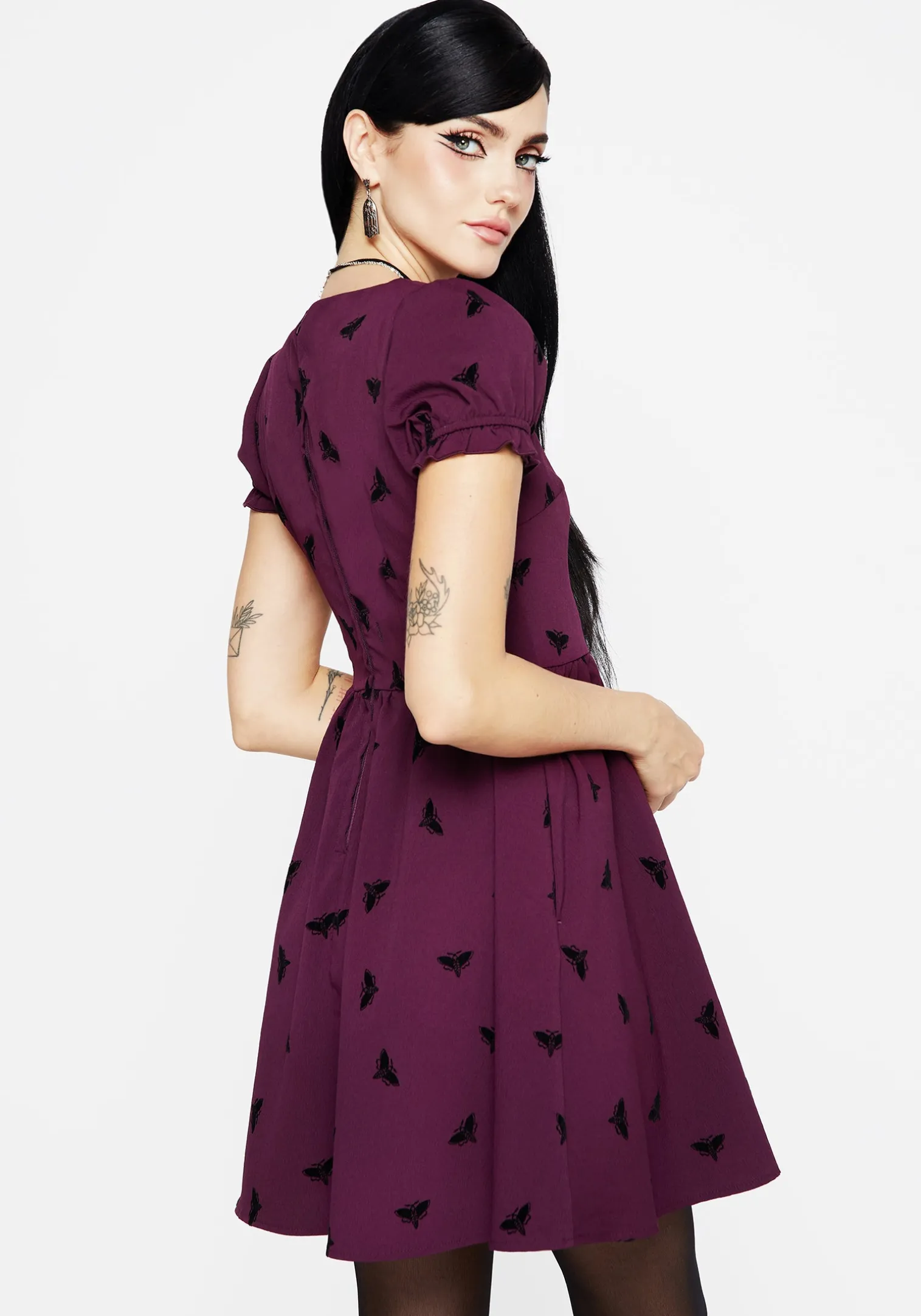 Styx Moth Flocked Velour Print Mini Dress