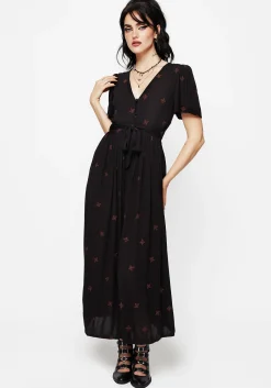 Sublime Witches Knot Embroidered Button Up Midi Dress