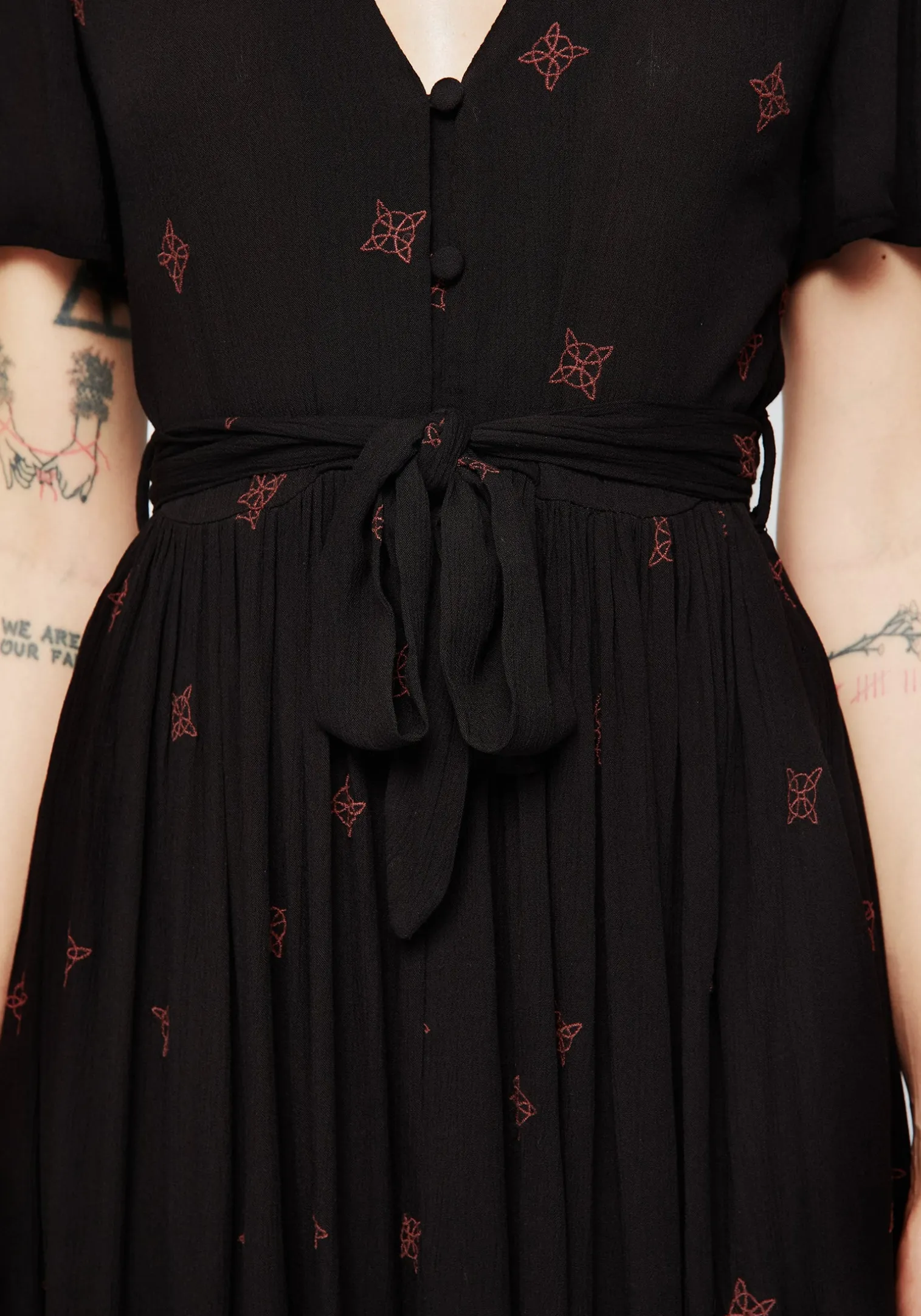 Sublime Witches Knot Embroidered Button Up Midi Dress
