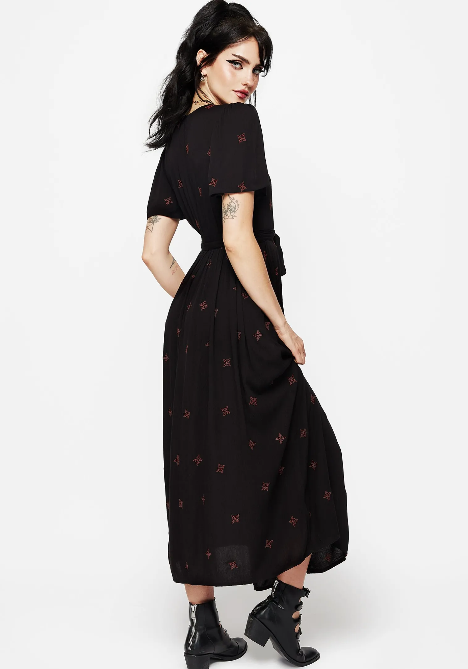 Sublime Witches Knot Embroidered Button Up Midi Dress