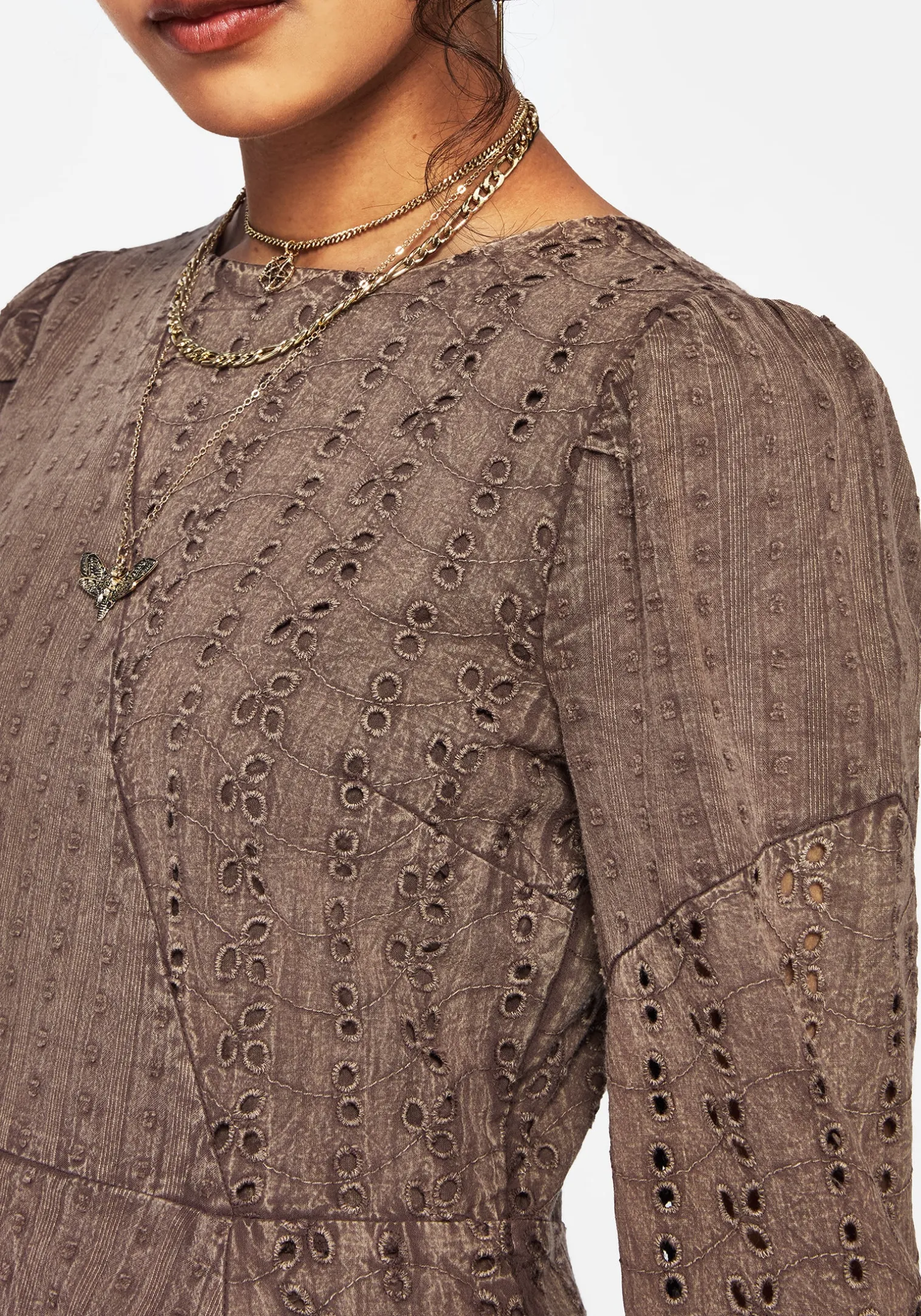 Summerisle Cotton Broderie Detail Mini Smock Dress