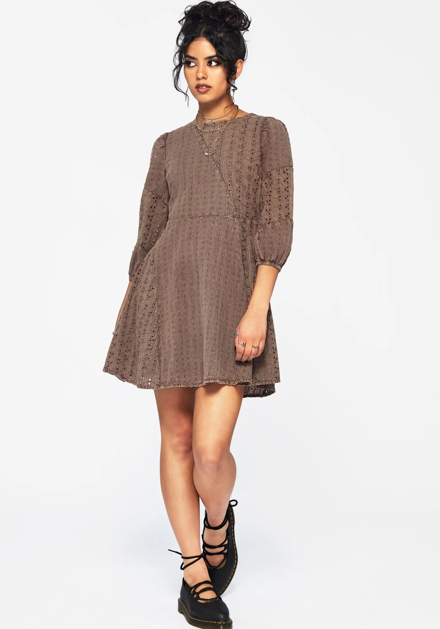 Summerisle Cotton Broderie Detail Mini Smock Dress